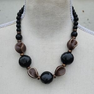 Vintage Black and Brown Beaded Necklace